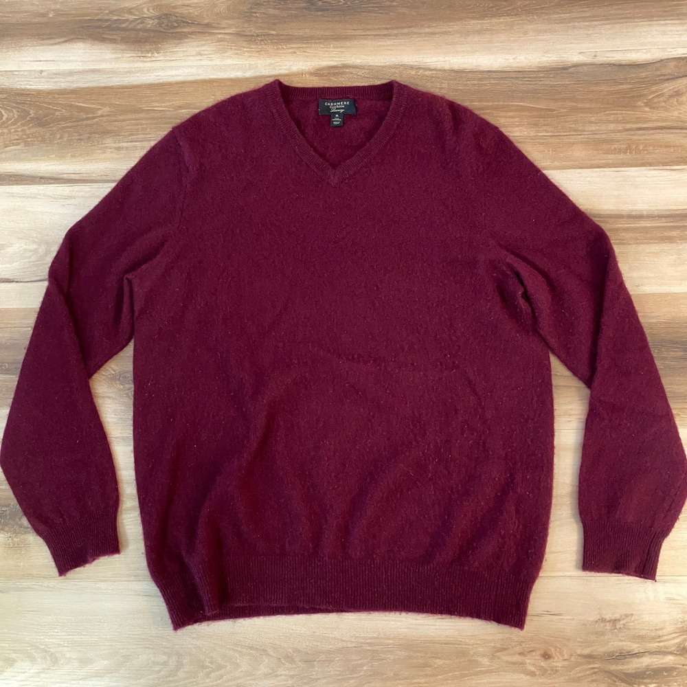 Club Room 100% Cashmere Sweater Luxury Mens XL V-Neck Burgundy